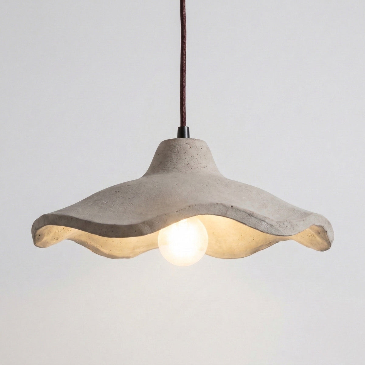 Cement Pendant Light Organic Wavy Shade Hanging Ceiling Lamp with Warm White Exposed Bulb