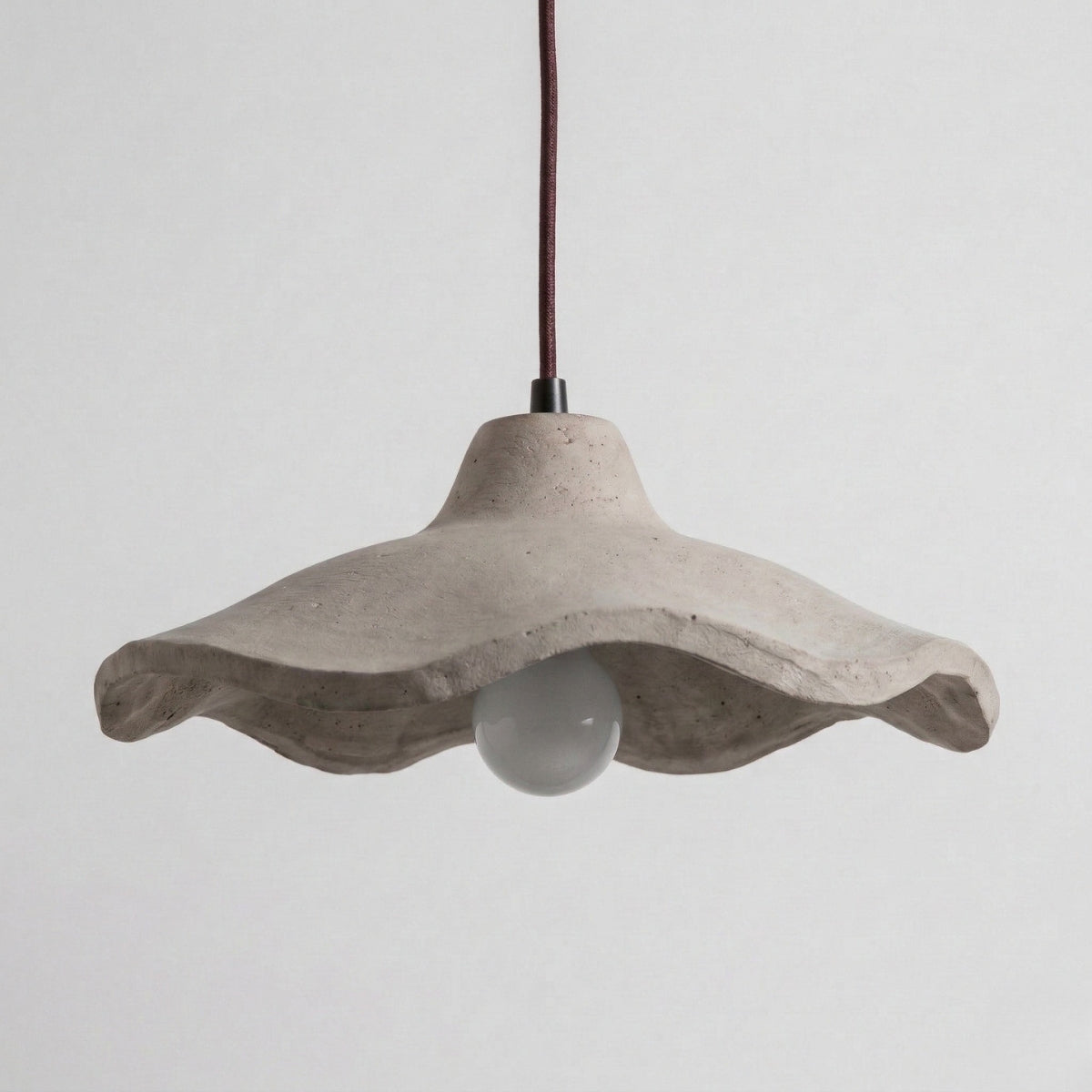 Cement Pendant Light Organic Wavy Shade Hanging Ceiling Lamp with Warm White Exposed Bulb