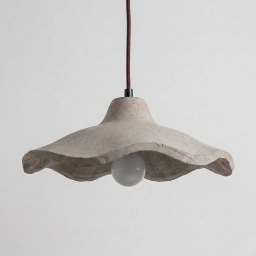 Cement Pendant Light Organic Wavy Shade Hanging Ceiling Lamp with Warm White Exposed Bulb