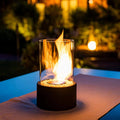 Tabletop Bioethanol Fireplace Portable Heater with Glass Cylinder and Metal Base for Indoors