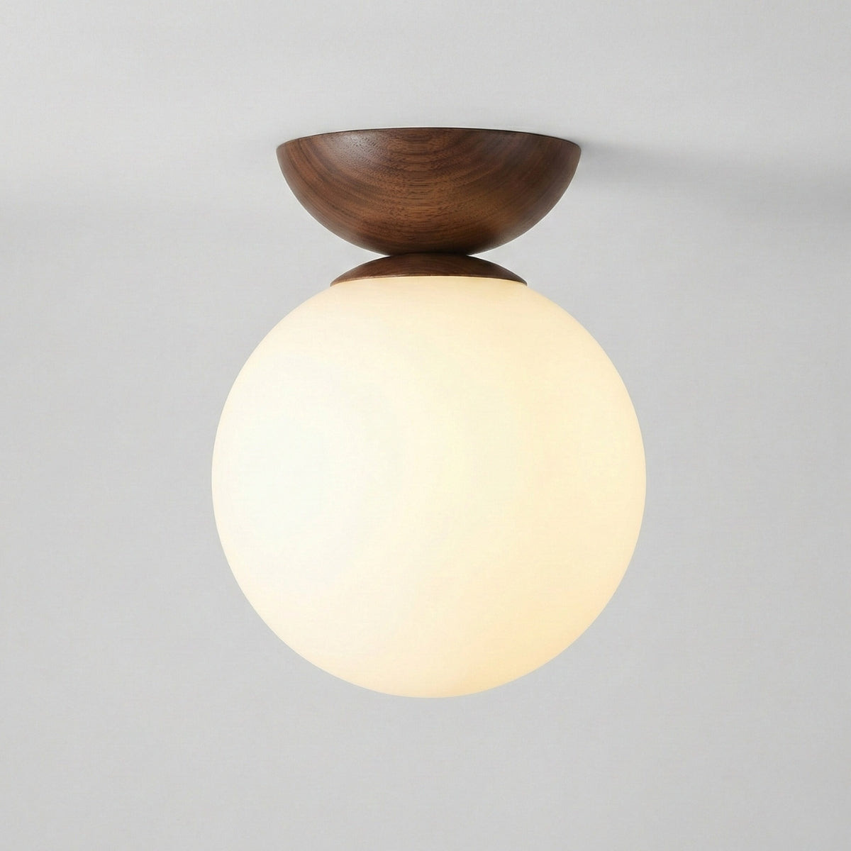Japandi Globe Ceiling Light Round LED Flush Mount with Wood Bowl Shade and Warm White Glow