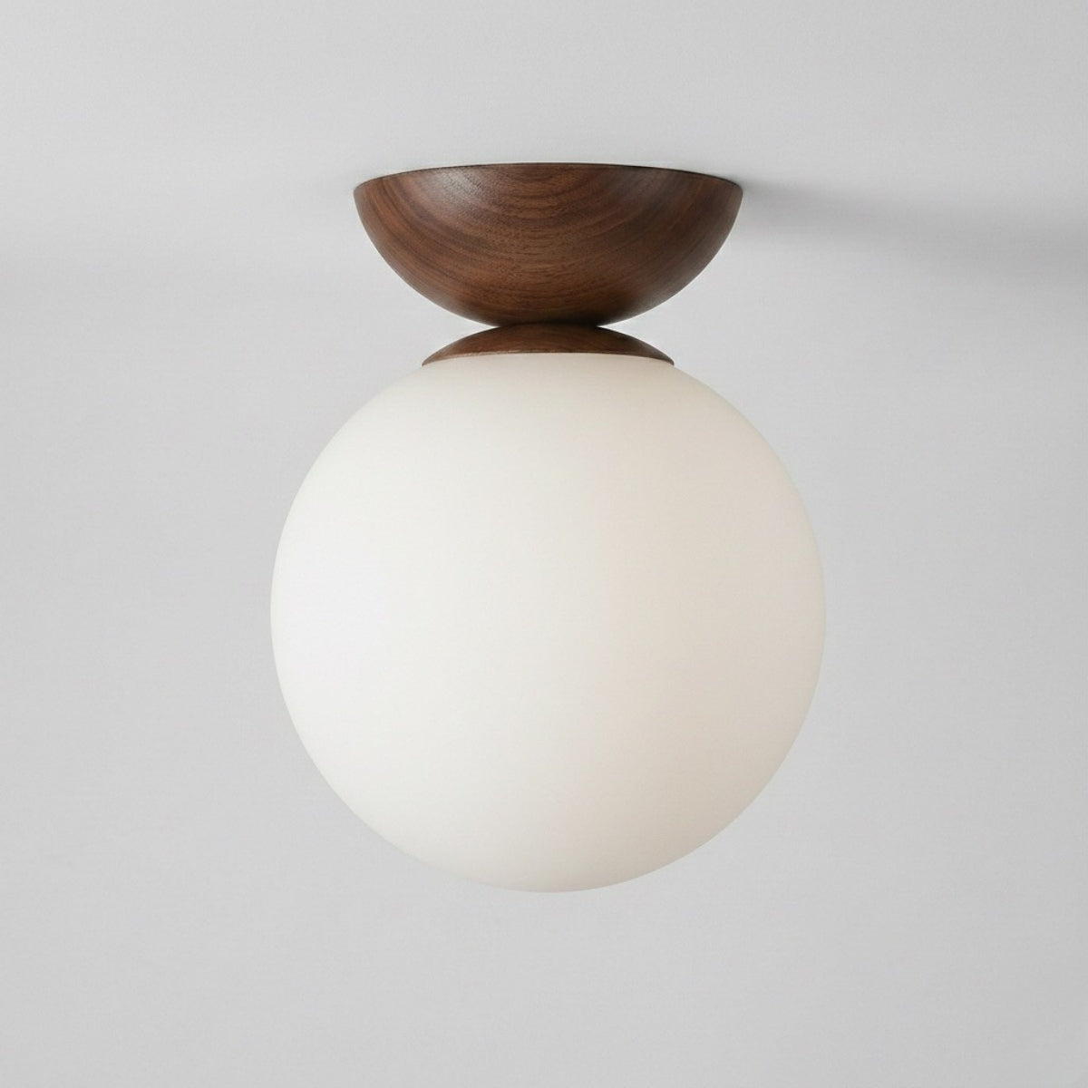 Japandi Globe Ceiling Light Round LED Flush Mount with Wood Bowl Shade and Warm White Glow