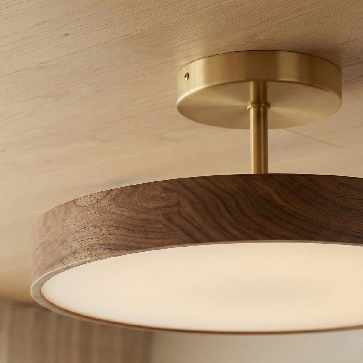 Round Ceiling Light Japanese Minimalist LED Flush Mount with Wide Drum Shade and Diffuser