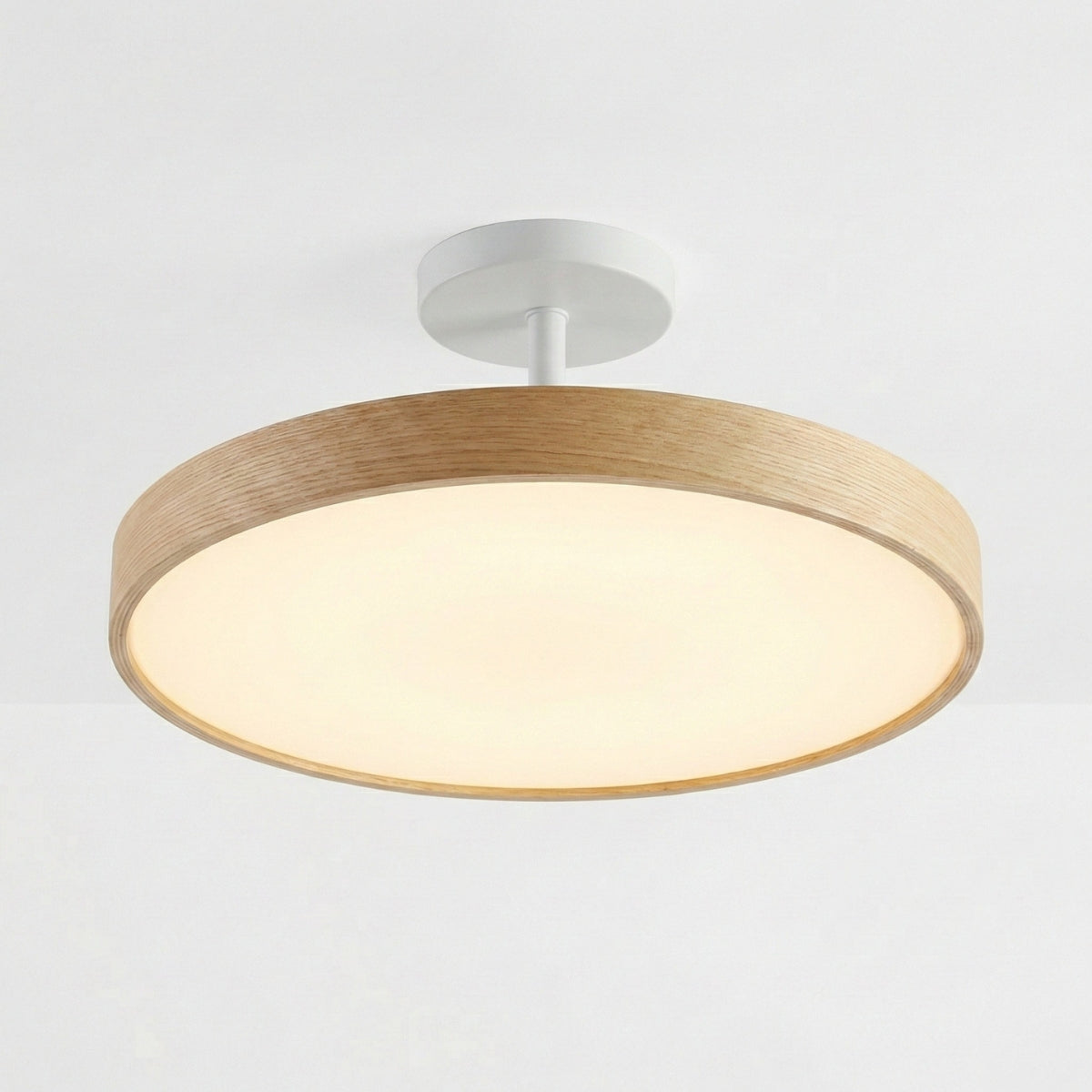 Round Ceiling Light Japanese Minimalist LED Flush Mount with Wide Drum Shade and Diffuser