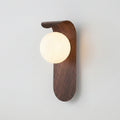 Nordic Wood Wall Light Round Globe Sconce with Curved Panel in Walnut or Natural Oak