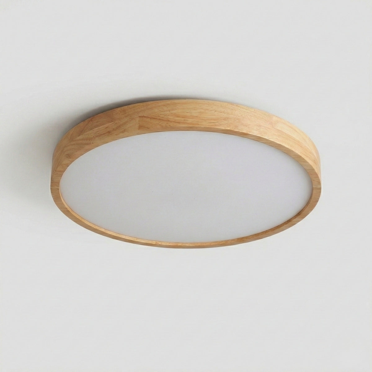 Scandinavian Wood Ceiling Light Round LED Flush Mount with Framed Diffuser