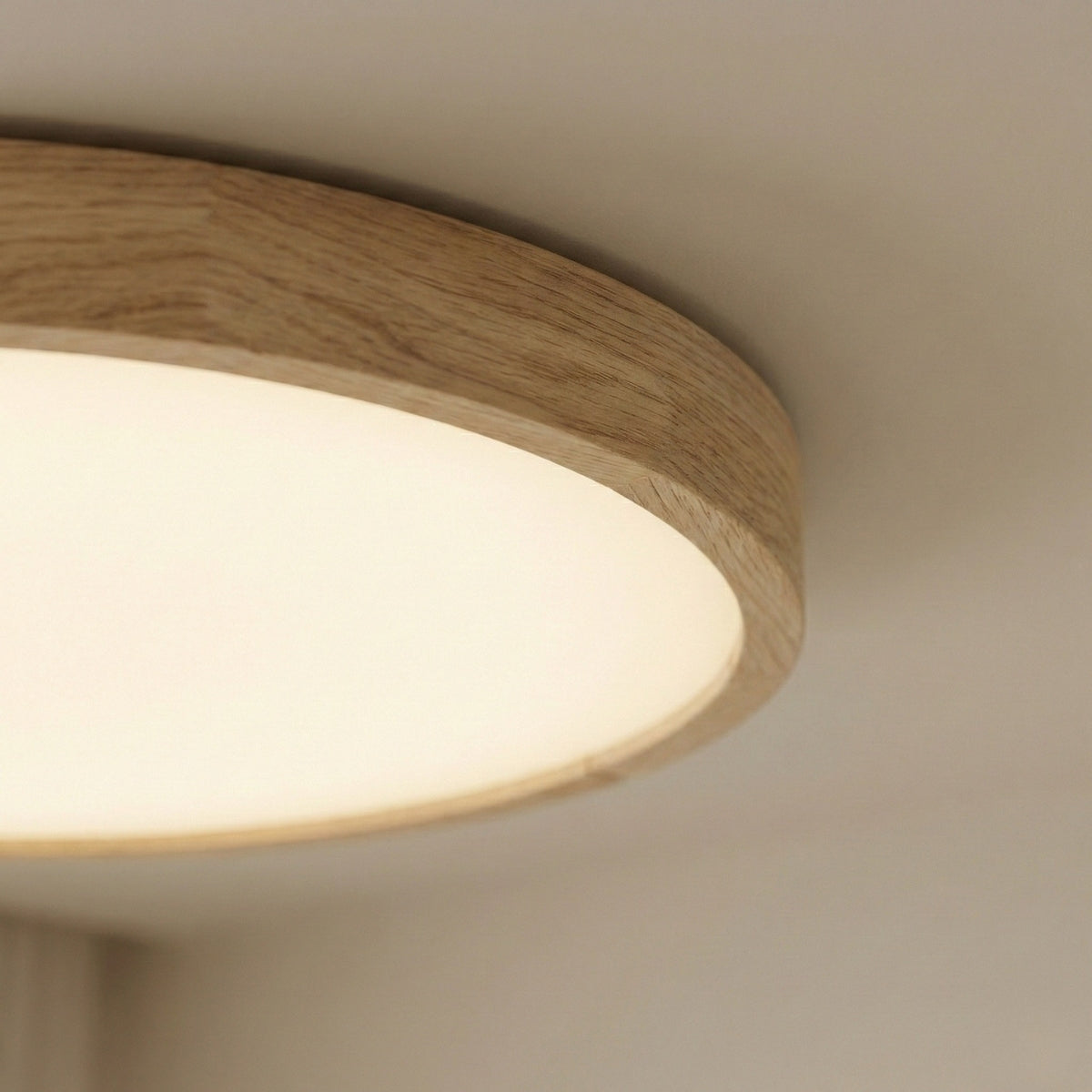 Scandinavian Wood Ceiling Light Round LED Flush Mount with Framed Diffuser