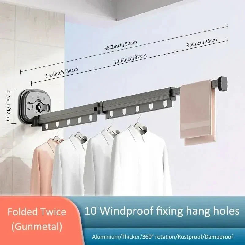 Clothes Drying Rack Wall Mounted Tri Fold Airer with 15 Windproof Hanging Holes