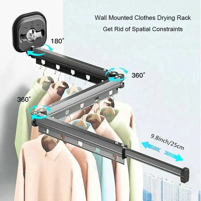 Clothes Drying Rack Wall Mounted Tri Fold Airer with 15 Windproof Hanging Holes