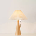 Wooden Table Lamp LED Modern Vintage Style with Pleated Fabric Shade in Solid Rubberwood