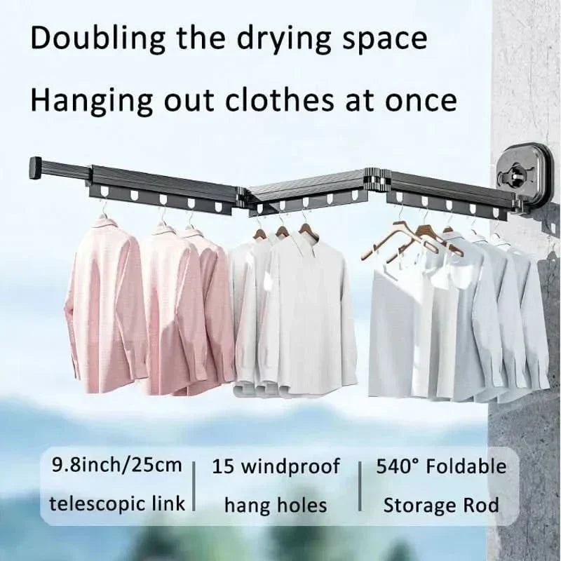 Clothes Drying Rack Wall Mounted Tri Fold Airer with 15 Windproof Hanging Holes