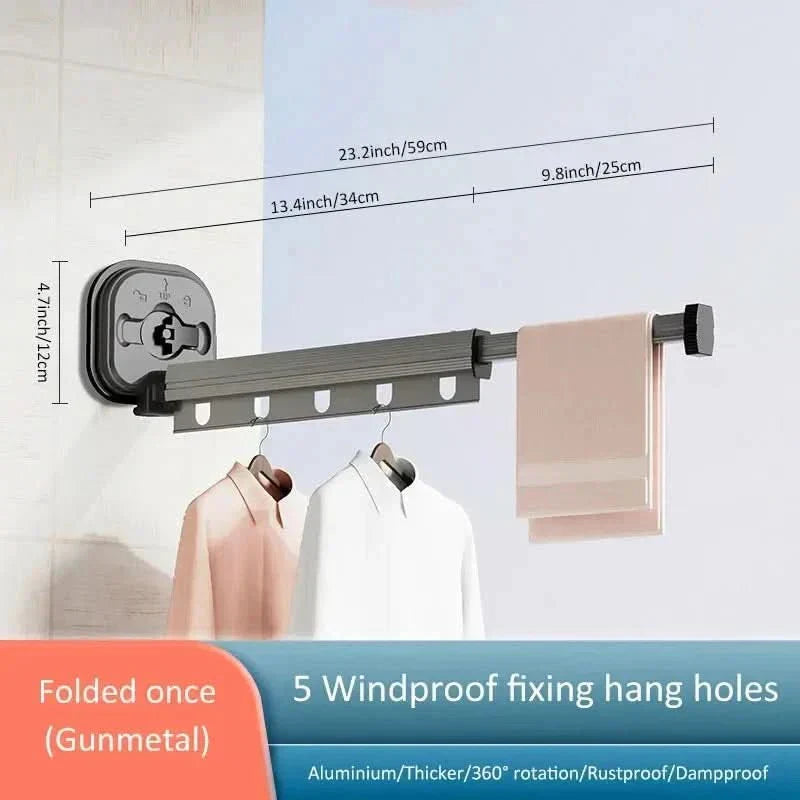 Clothes Drying Rack Wall Mounted Tri Fold Airer with 15 Windproof Hanging Holes