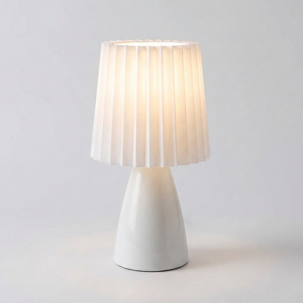 Scandinavian Ceramic Table Lamp with Pleated Shade and Tapered Base for Bedside