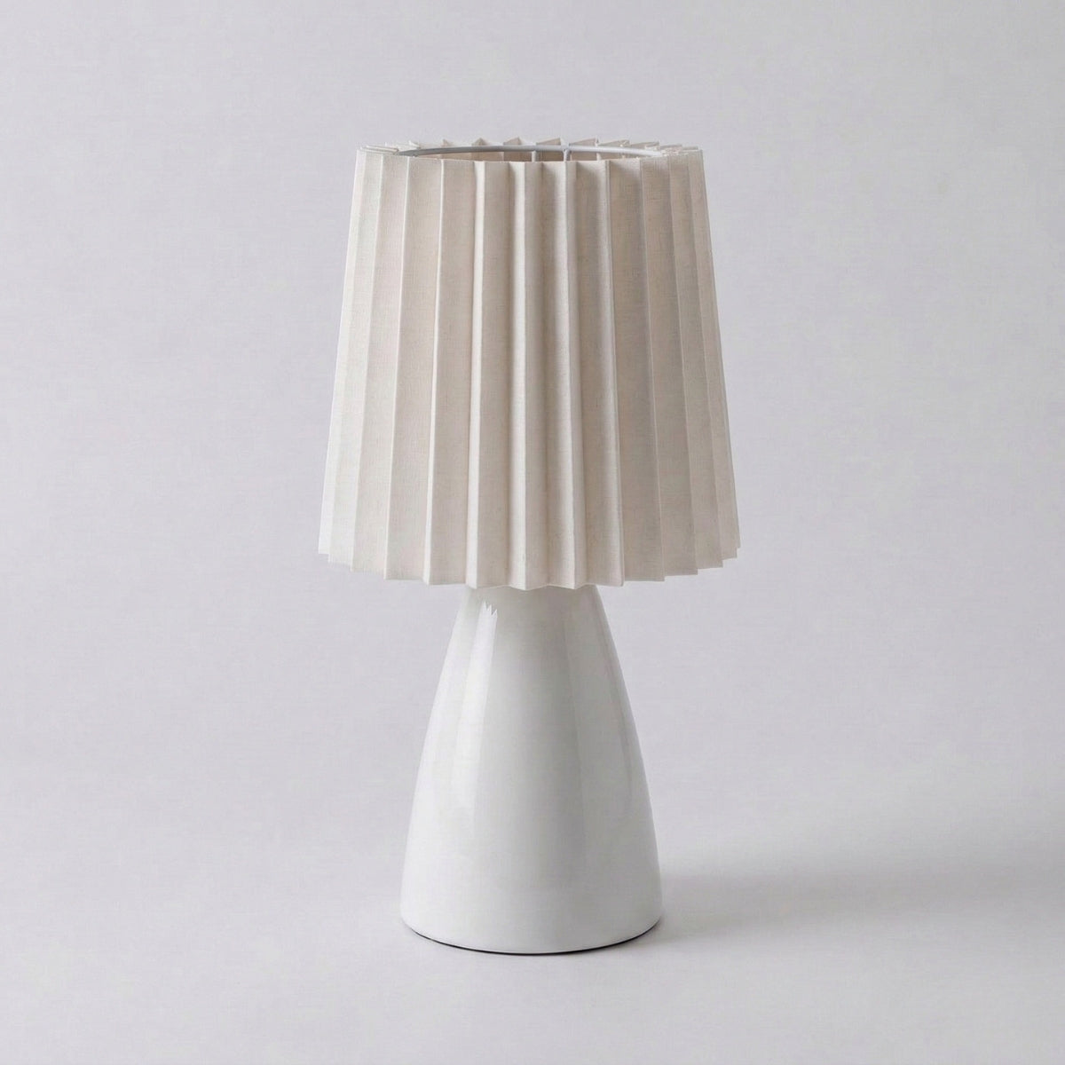 Scandinavian Ceramic Table Lamp with Pleated Shade and Tapered Base for Bedside