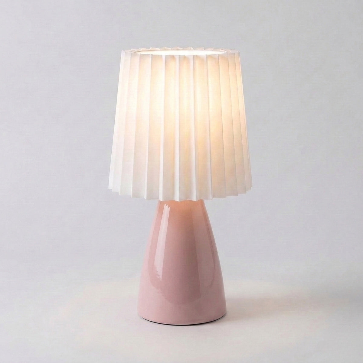 Scandinavian Ceramic Table Lamp with Pleated Shade and Tapered Base for Bedside