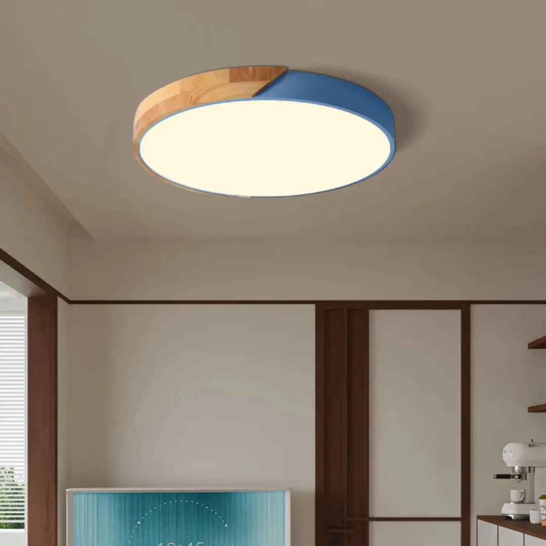 Natural Light Lamp Scandinavian Wooden LED Ceiling Flush Mount for Bedroom and Hallway