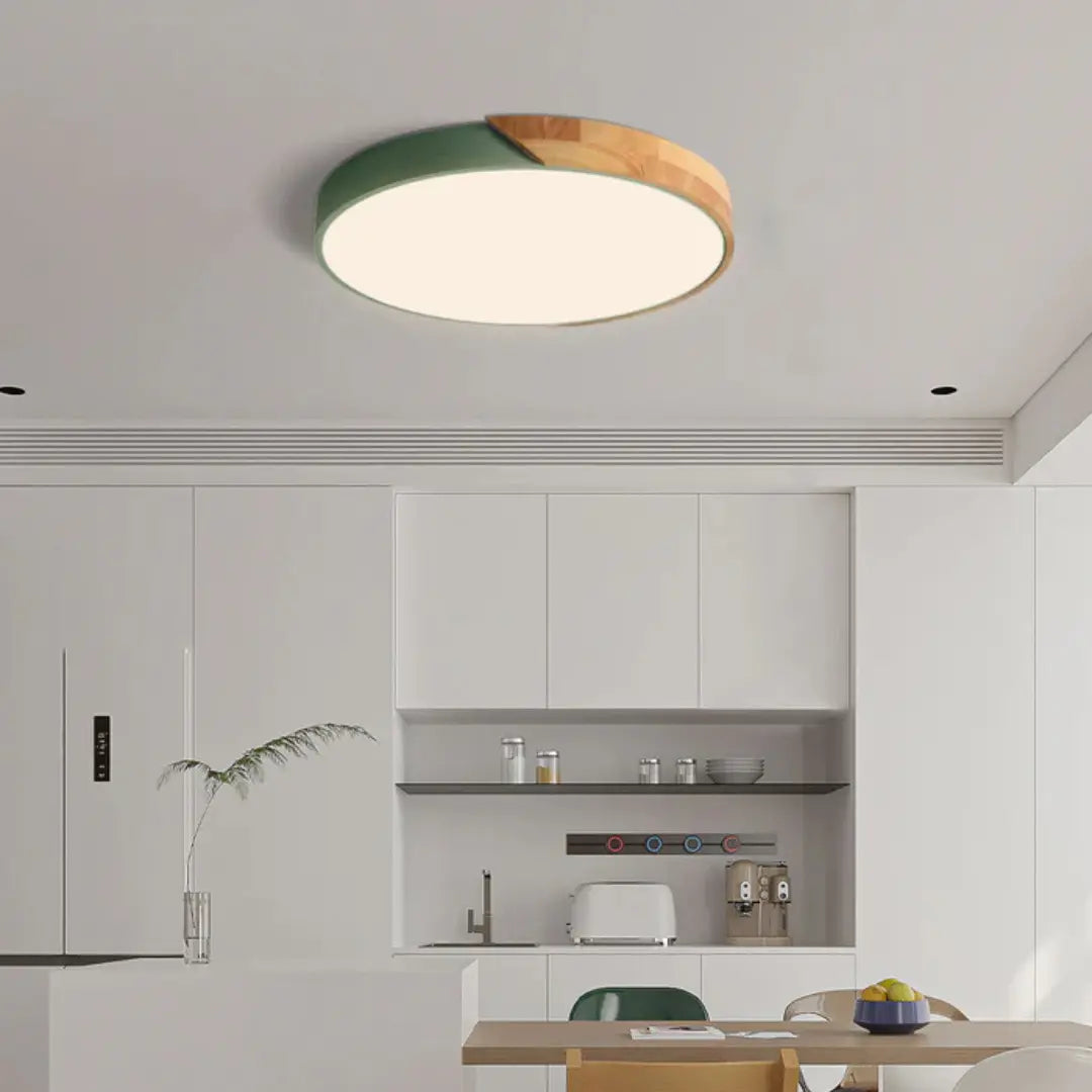 Natural Light Lamp Scandinavian Wooden LED Ceiling Flush Mount for Bedroom and Hallway