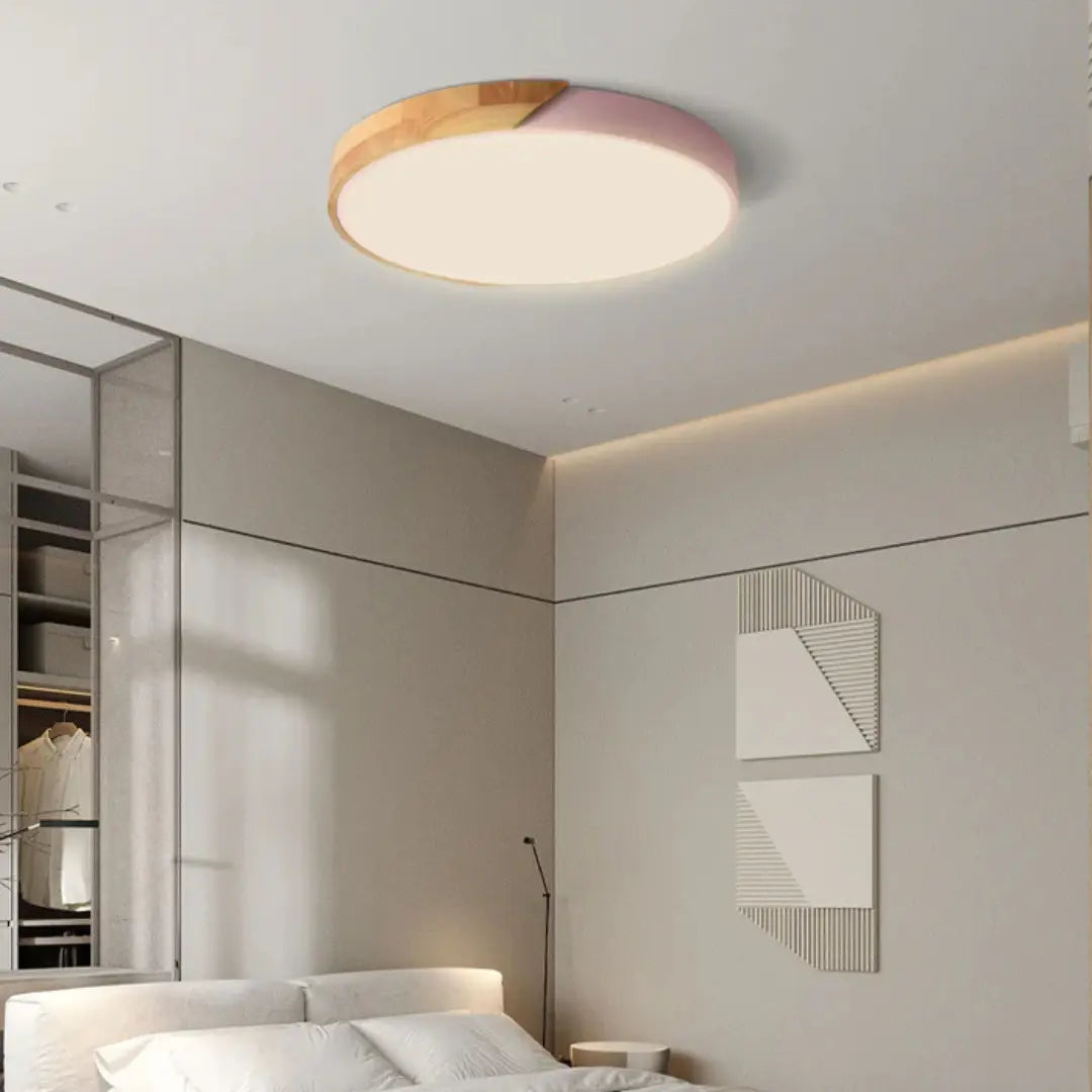 Natural Light Lamp Scandinavian Wooden LED Ceiling Flush Mount for Bedroom and Hallway