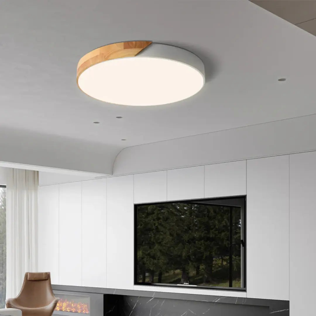 Natural Light Lamp Scandinavian Wooden LED Ceiling Flush Mount for Bedroom and Hallway