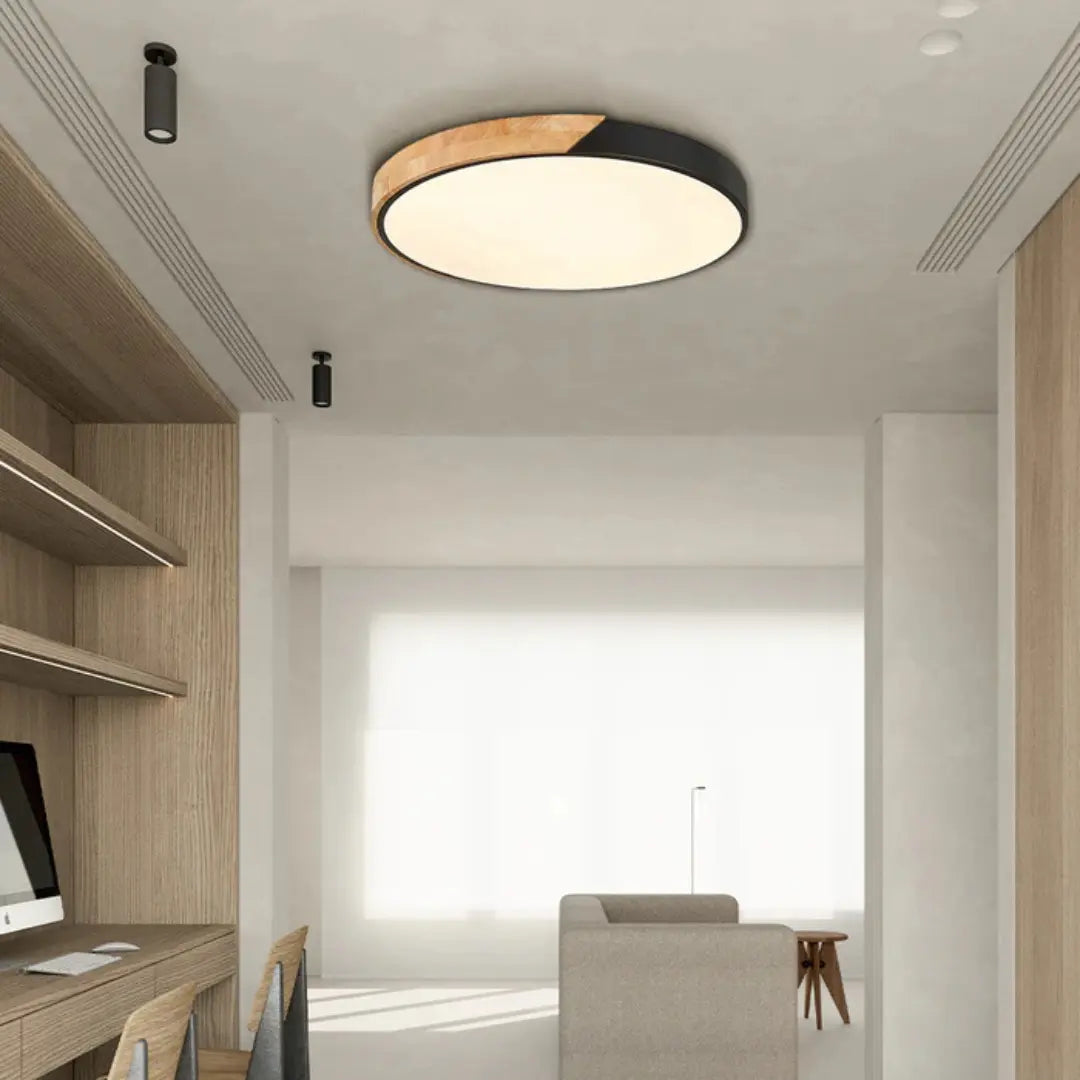 Natural Light Lamp Scandinavian Wooden LED Ceiling Flush Mount for Bedroom and Hallway