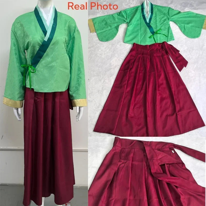 Anime Costumes Hanfu Cosplay Dress Set with Wrap Front Top Long Skirt Sash and Wig