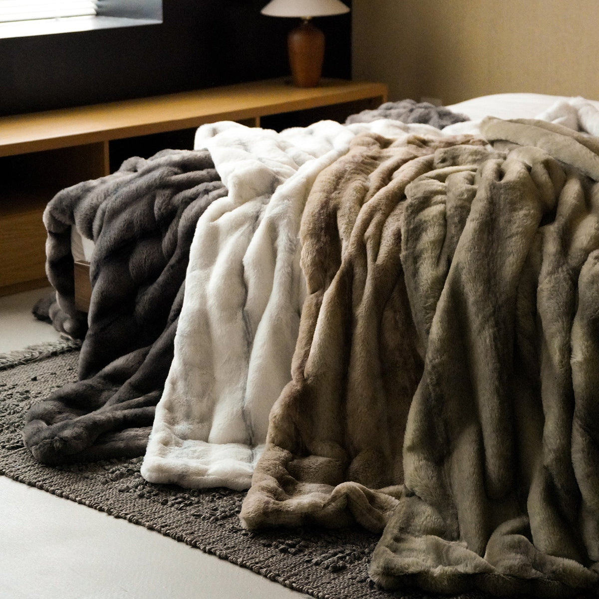 Large Sofa Throws Plush Fleece Blanket for Living Room in Four Neutral Shades