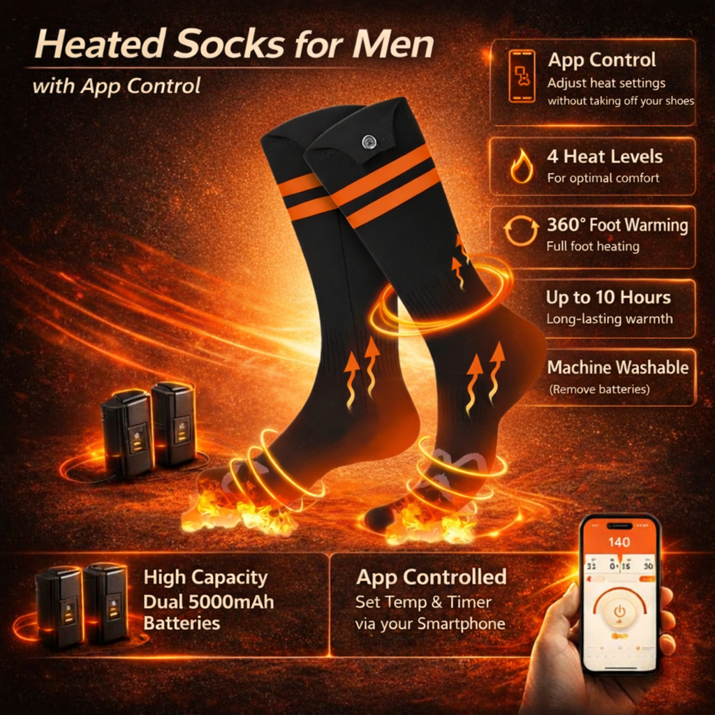 Heated Thermal Socks with Temperature Control for Outdoor Winter Wear and Work