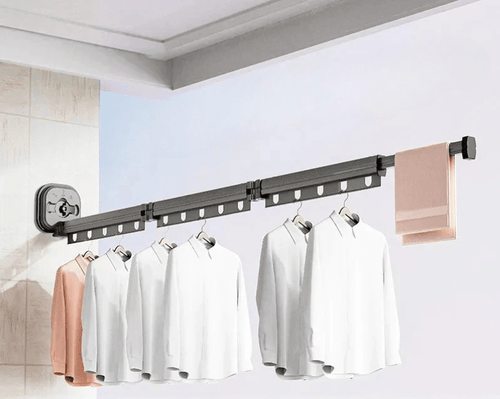 Clothes Drying Rack Wall Mounted Tri Fold Airer with 15 Windproof Hanging Holes