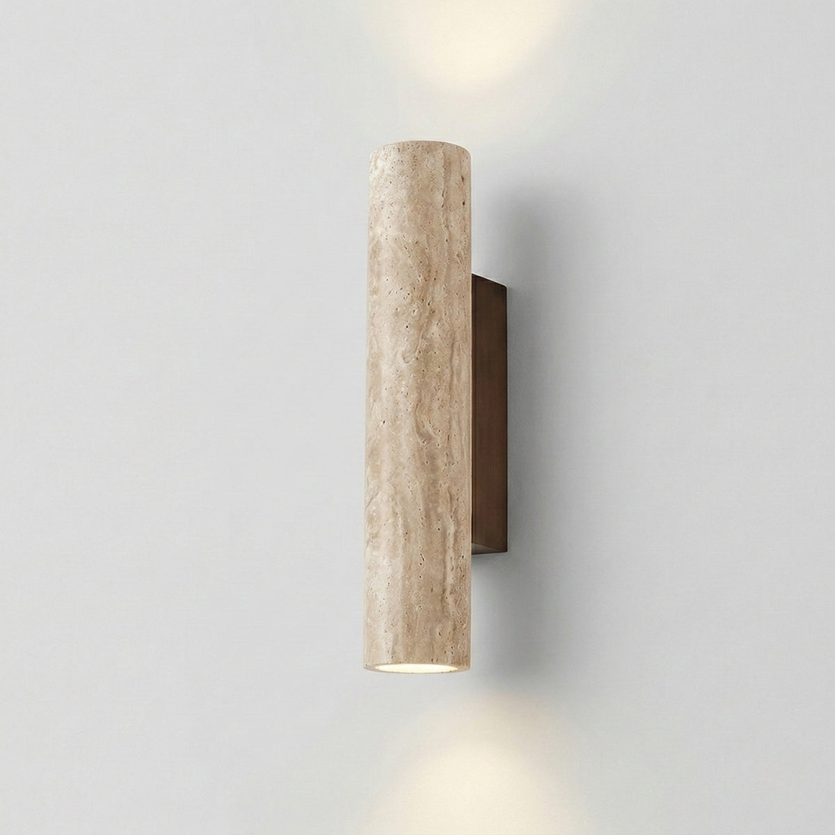Travertine Wall Lamp Vertical Minimalist Stone Sconce with Slim Backplate for Bedside