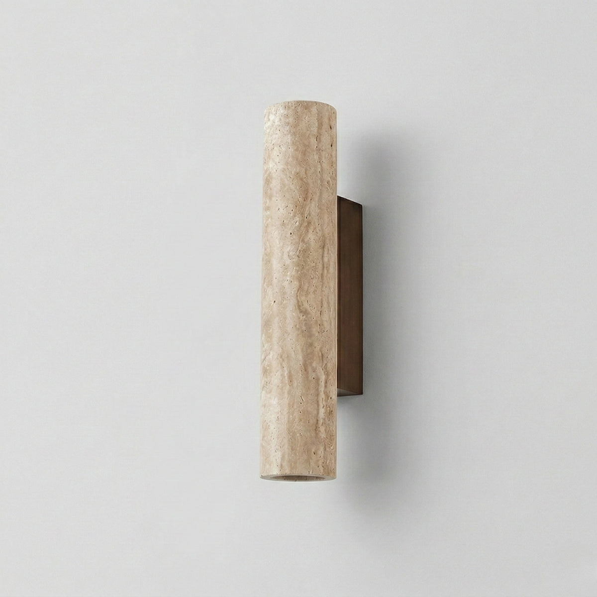 Travertine Wall Lamp Vertical Minimalist Stone Sconce with Slim Backplate for Bedside