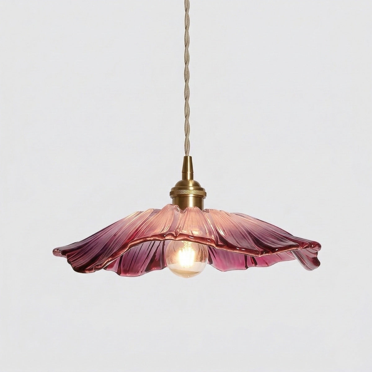 Scalloped Glass Pendant Light Vintage Ribbed Petal Shade Hanging Ceiling Lamp Warm White
