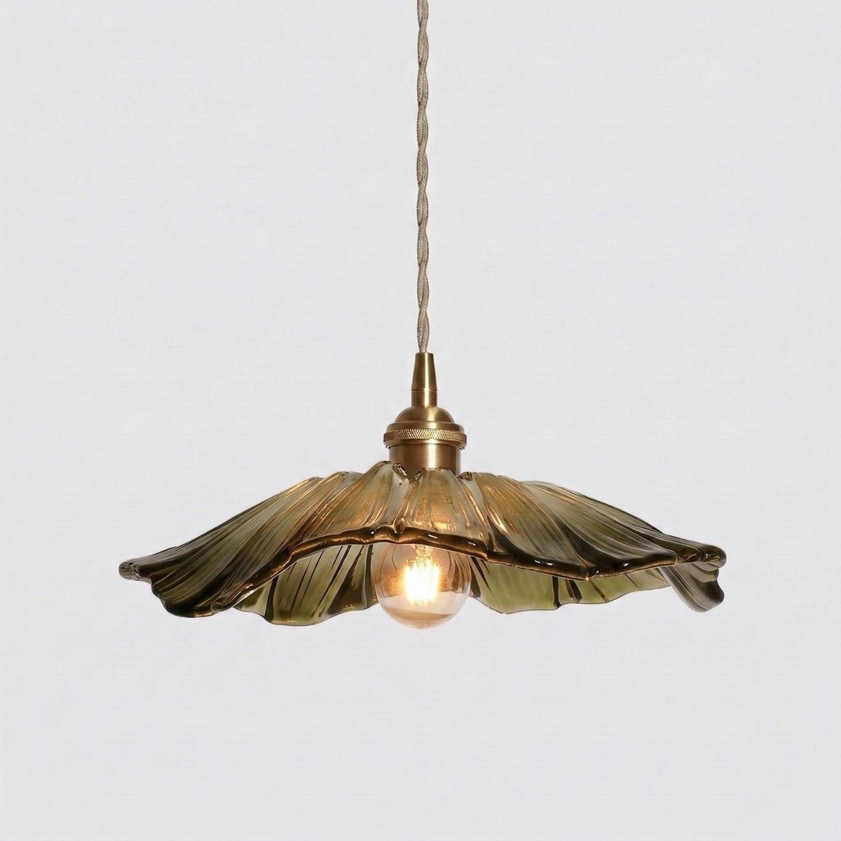 Scalloped Glass Pendant Light Vintage Ribbed Petal Shade Hanging Ceiling Lamp Warm White