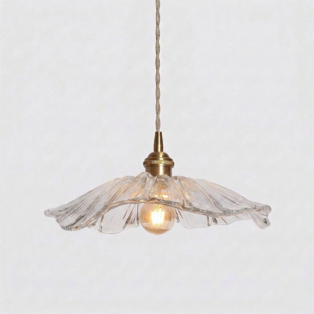 Scalloped Glass Pendant Light Vintage Ribbed Petal Shade Hanging Ceiling Lamp Warm White