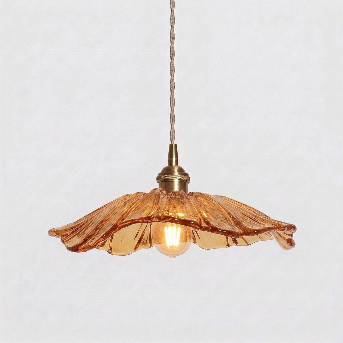 Scalloped Glass Pendant Light Vintage Ribbed Petal Shade Hanging Ceiling Lamp Warm White