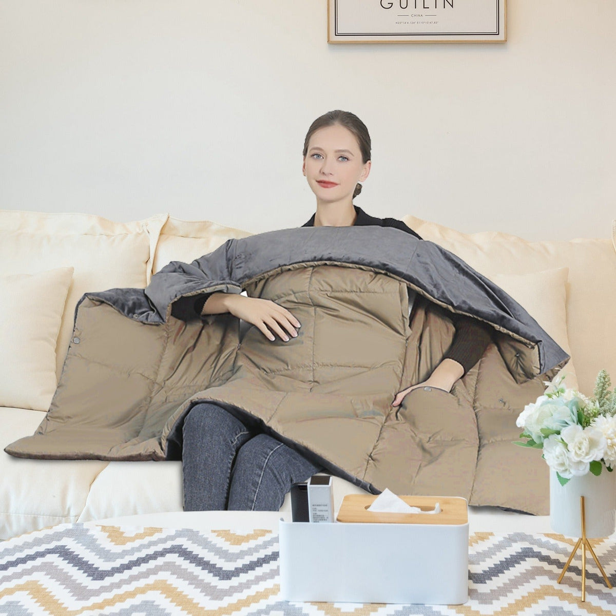 Heated Wearable Blanket Electric Throw for Sofa and Living Room with Soft Lining