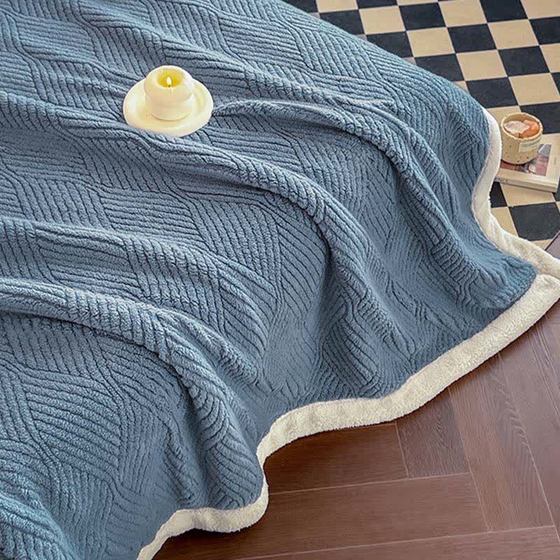Reversible Warm Blanket Raised Leaf Pattern Fleece with Sherpa Lined Underside