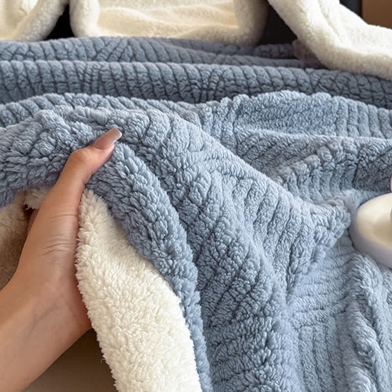 Reversible Warm Blanket Raised Leaf Pattern Fleece with Sherpa Lined Underside