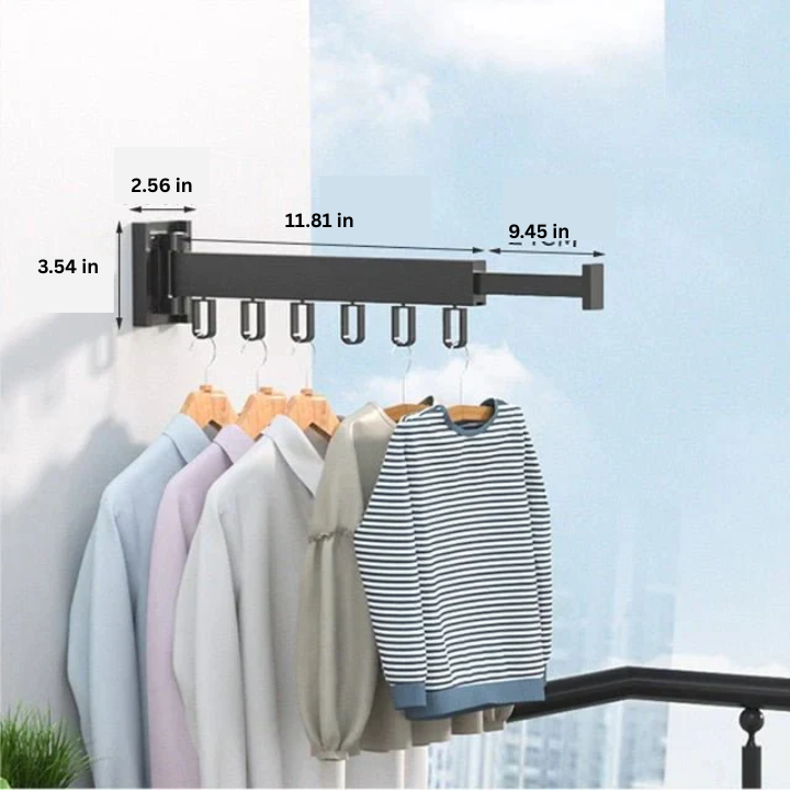 Retractable Wall Mounted Drying Rack Folding Indoor Clothes Hanger in Black or White