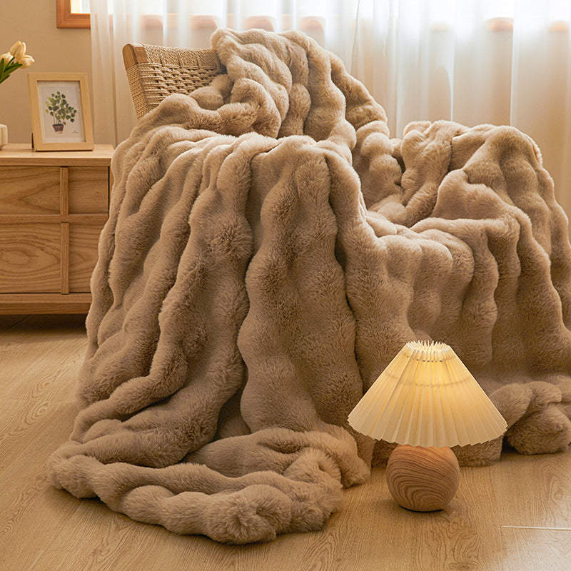 Throw Blanket Reversible Coral Fleece Nylon Fibre Weave for Sofa and Bed in Winter