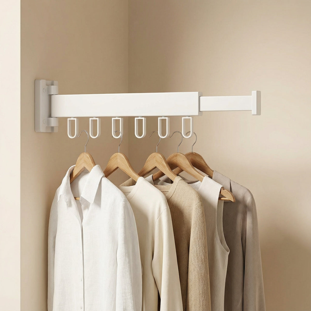 Retractable Wall Mounted Drying Rack Folding Indoor Clothes Hanger in Black or White