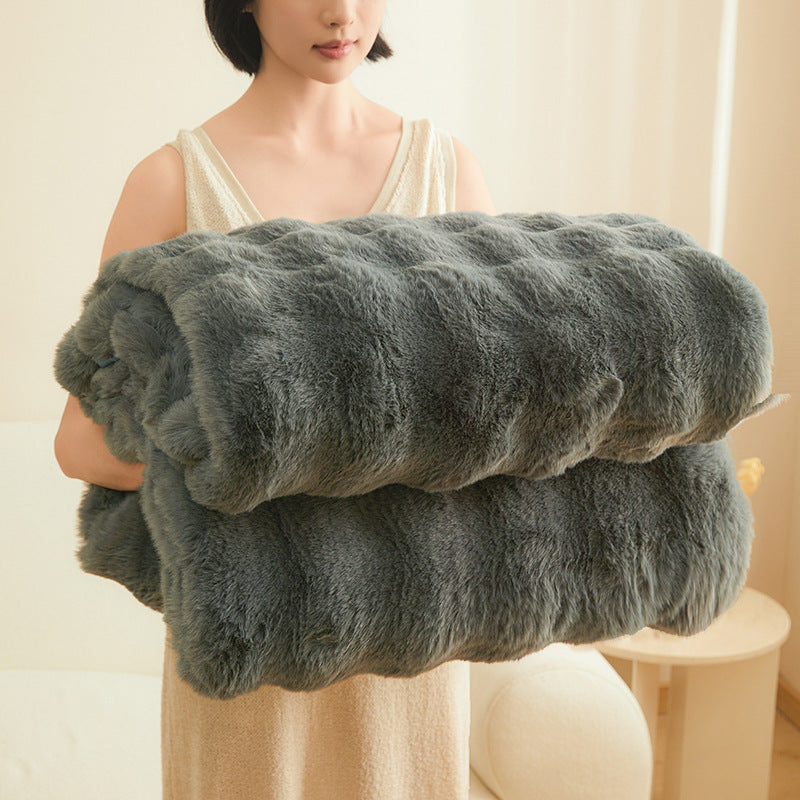 Throw Blanket Reversible Coral Fleece Nylon Fibre Weave for Sofa and Bed in Winter