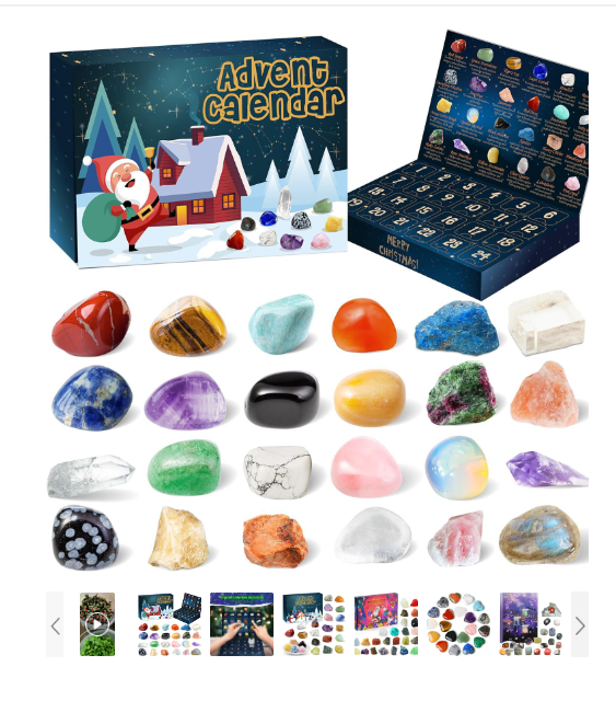 Advent Calendar with 24 Natural Crystal Gemstones Inside
