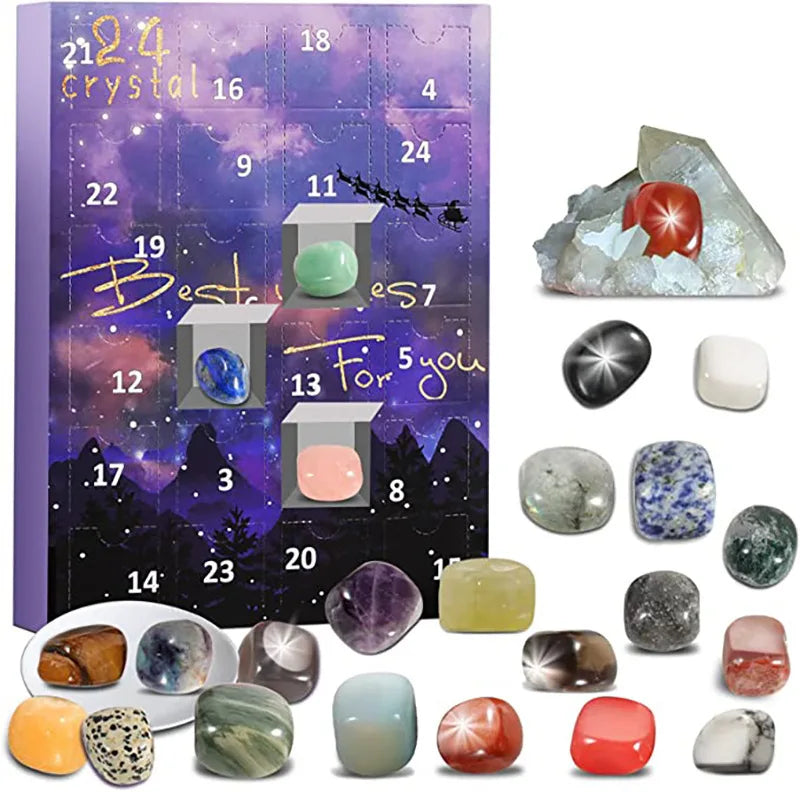 Advent Calendar with 24 Natural Crystal Gemstones Inside