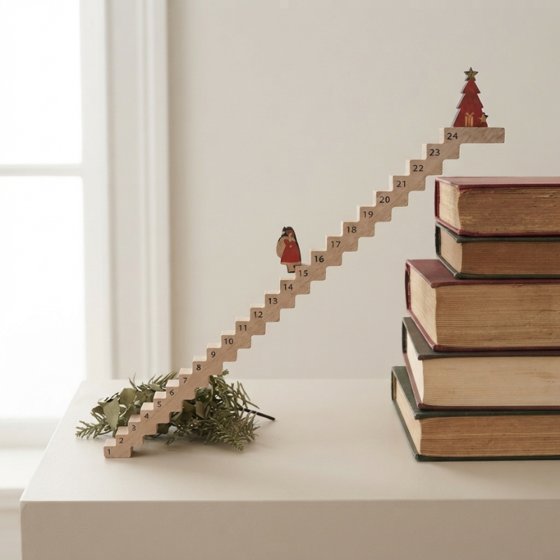 Advent Calendar in Engineered Wood with a Climbing Ladder