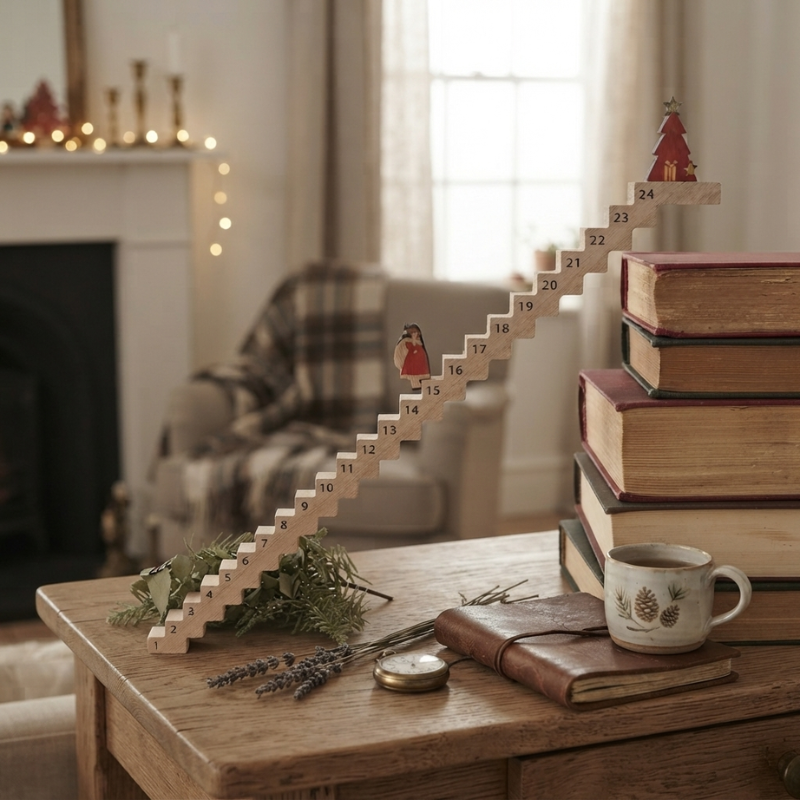 Advent Calendar in Engineered Wood with a Climbing Ladder