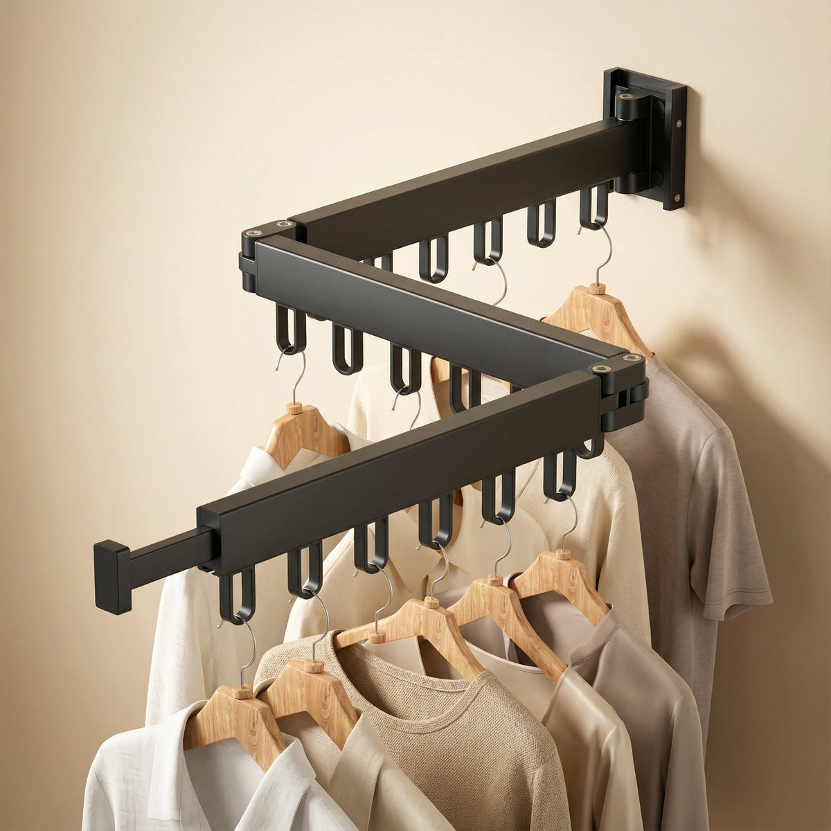Retractable Wall Mounted Drying Rack Folding Indoor Clothes Hanger in Black or White