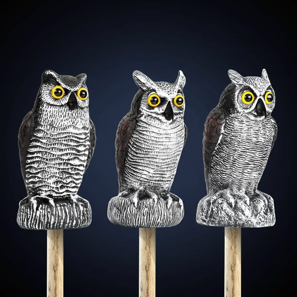 Halloween Owl Decoy Scarecrow Statue with Bird Deterrent Design for Garden Display