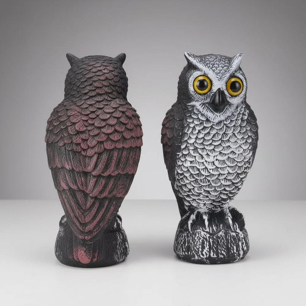 Halloween Owl Decoy Scarecrow Statue with Bird Deterrent Design for Garden Display