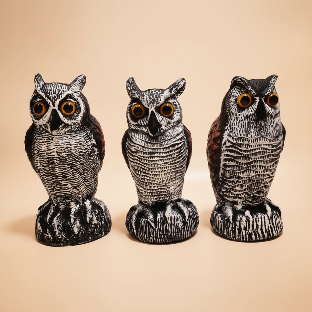 Halloween Owl Decoy Scarecrow Statue with Bird Deterrent Design for Garden Display