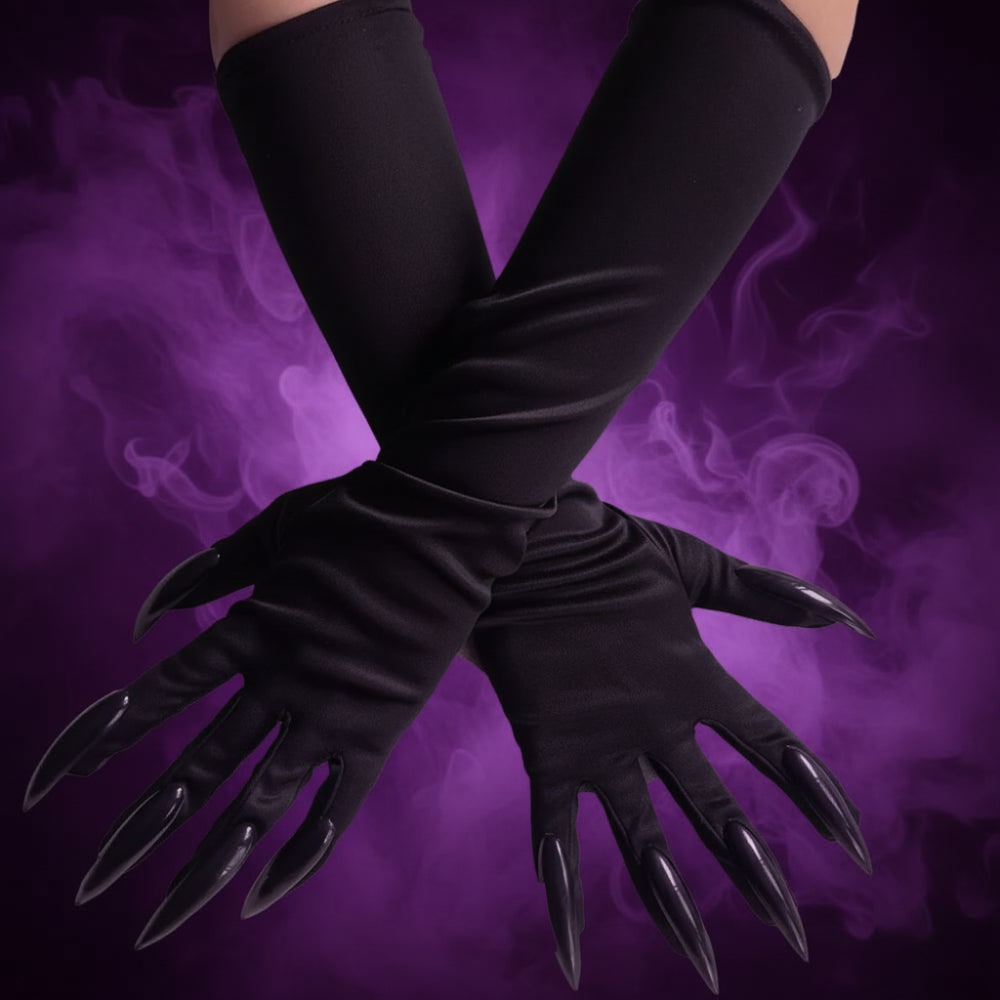 Witch Halloween Costume Gloves with Long Pointed Claws Elbow Length Stretchy Accessory